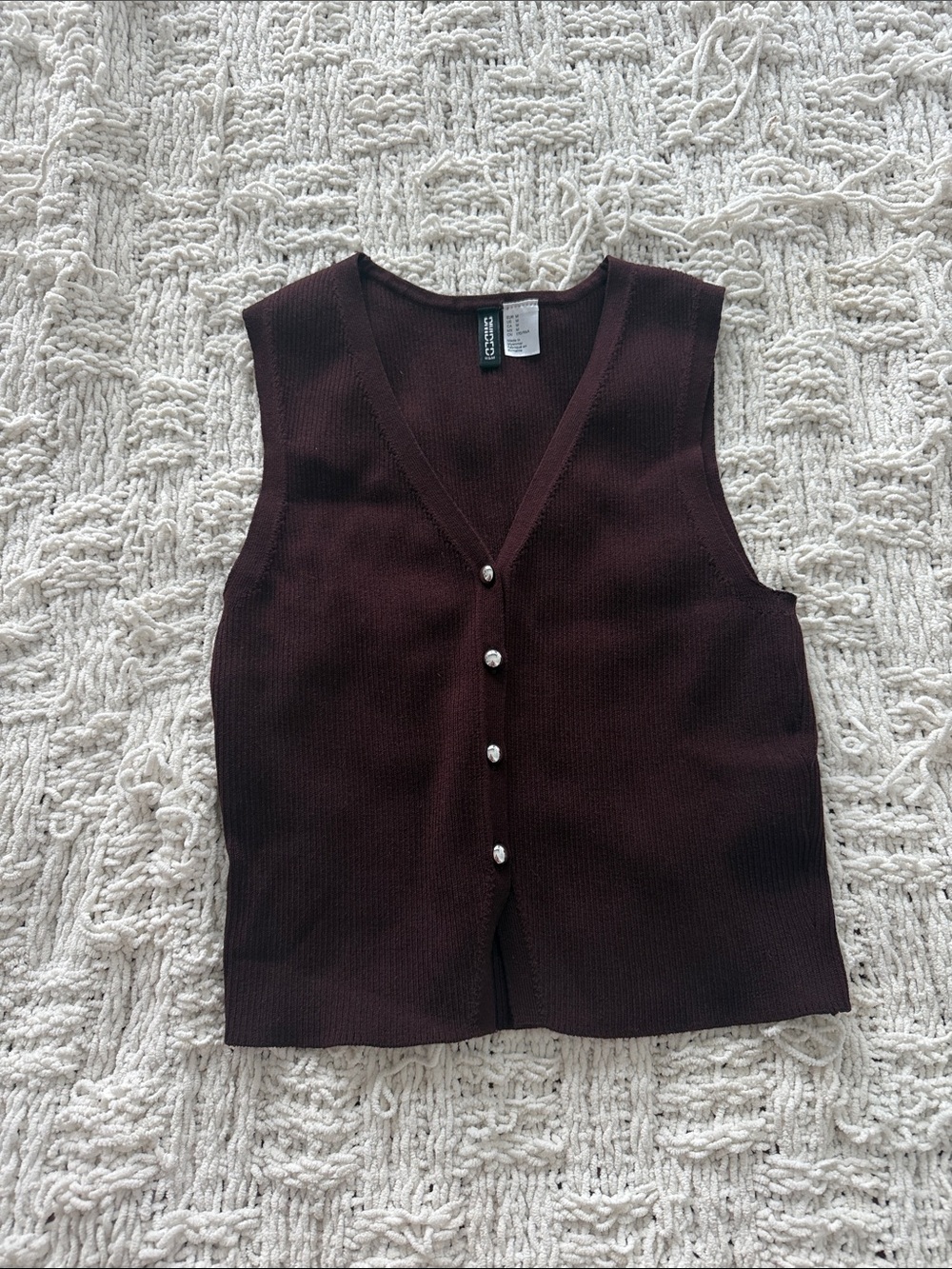Divided Burgundy Ribbed Button-Front Crop Top